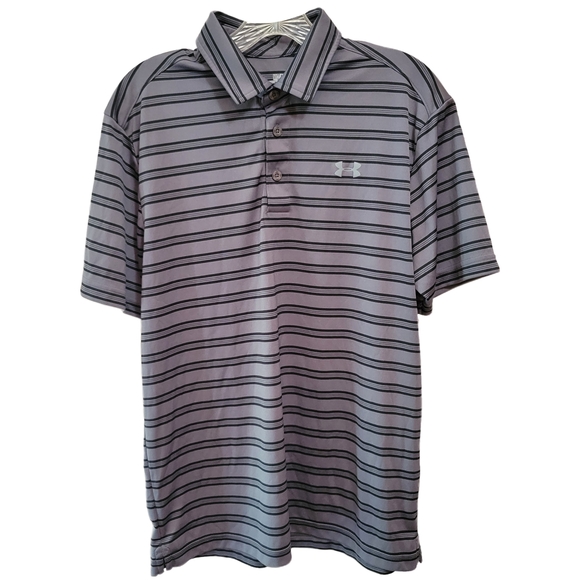 Under Armour Men's Polo in Gray with Black Stripes - Picture 1 of 6